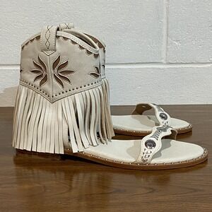 Ash Women's Paquito Fringe Sandal EU40/US10 Beige-White/Cinnamon Western Cowgirl
